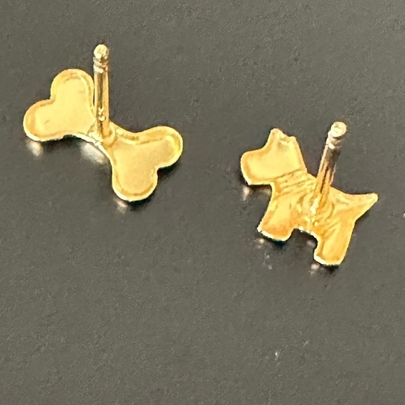 14k Gold Dog and Bone Mismatched Tiny Stud Earrings - Picture 9 of 12